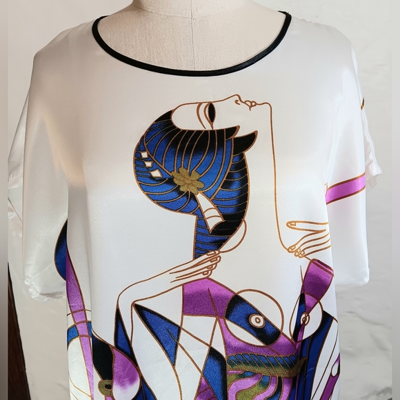 Art Nouveau satin cranes tunic dress. Medium. Ya Ye Er Si. - Picture 2 of 16